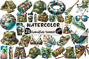 Watercolor Camouflage Summer Clipart, an Illustration by Black Bird Studio (Thumbnail 1 of 7)