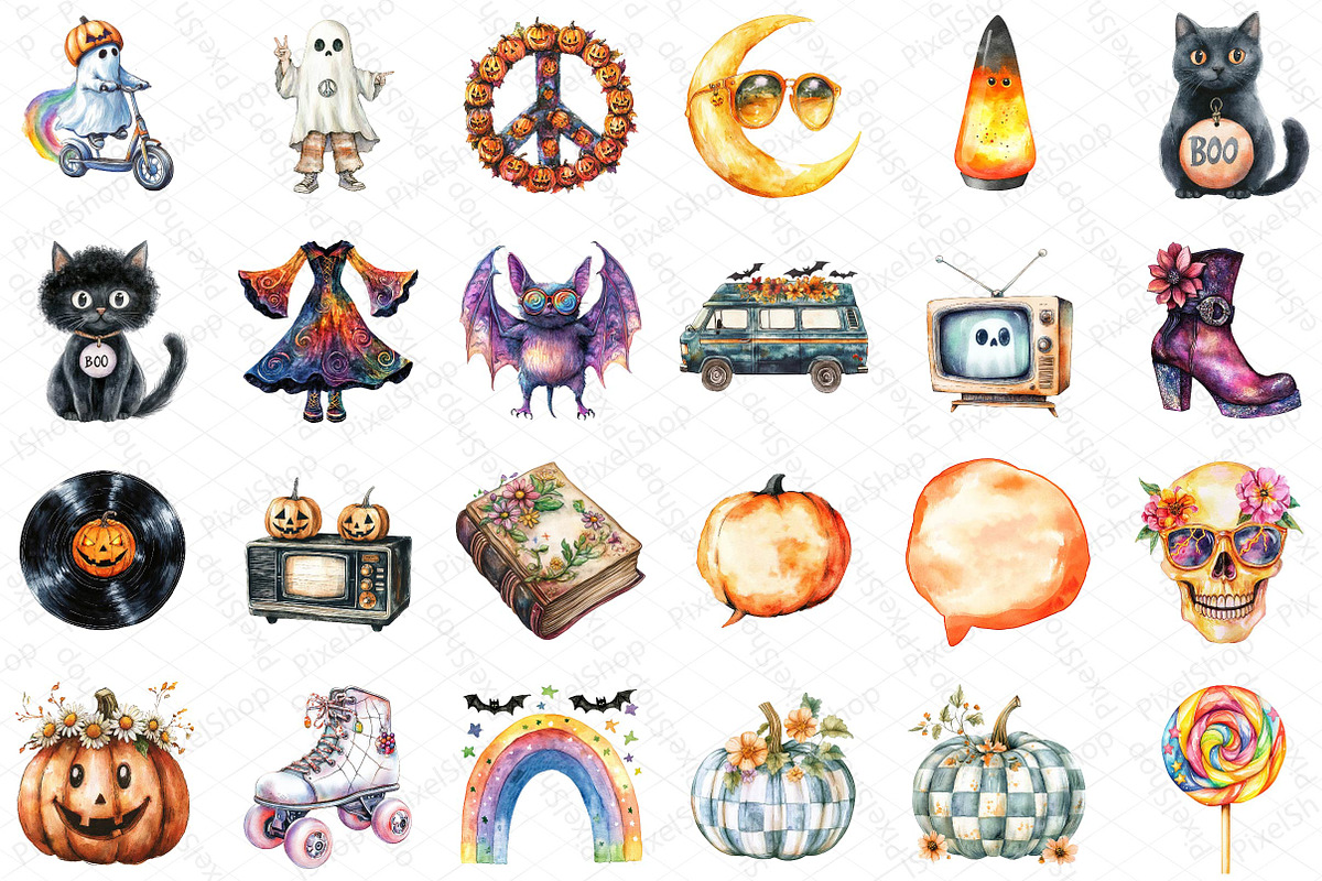 Groovy Halloween Clipart, an Illustration by DreamPrint404 (Photo 2 of 5)