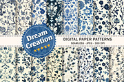 Blue Floral Toile Seamless Patterns, a Pattern Graphic by Dream Creation (Thumbnail 1 of 4)