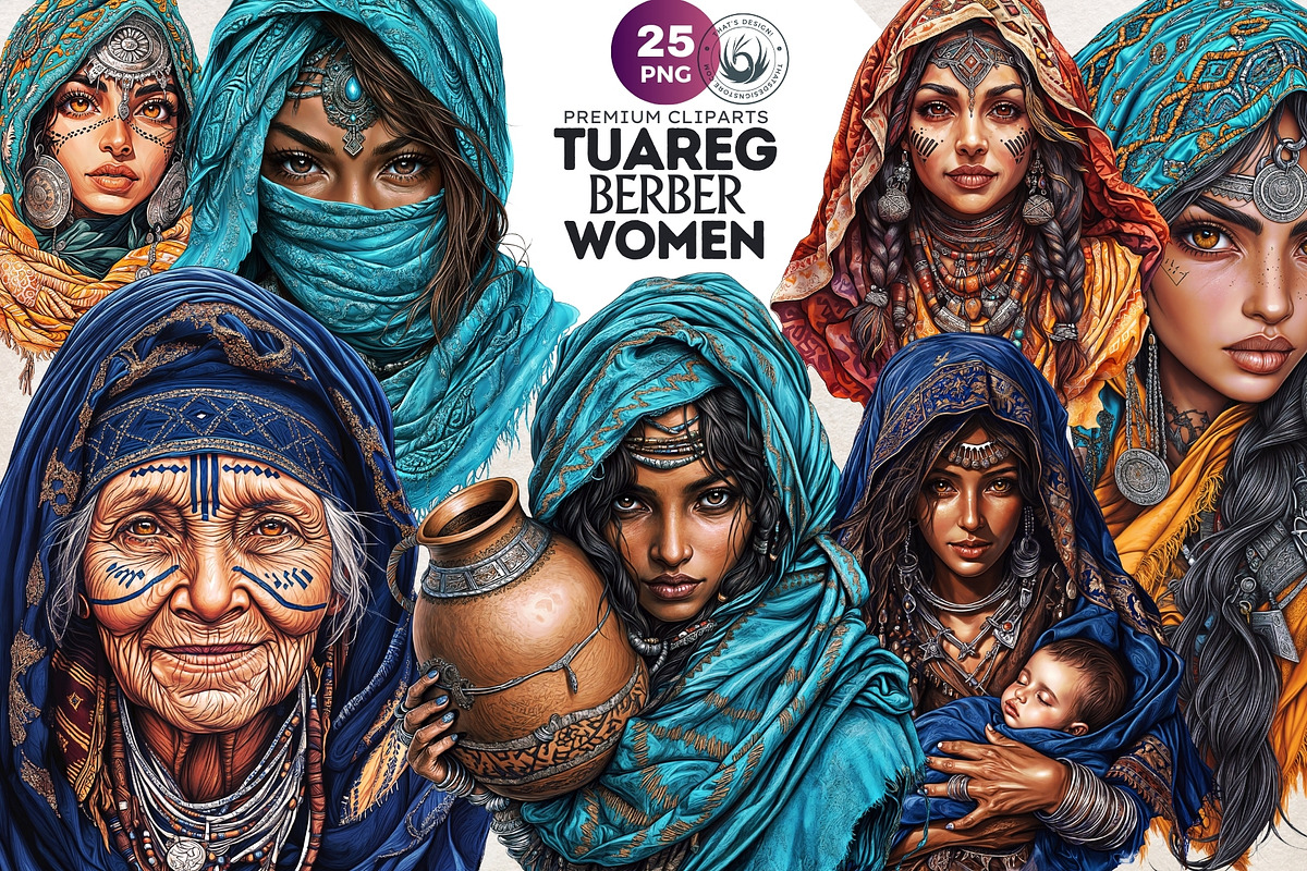 Berber Tuareg Woman clipart Set, a Person Illustration by ThatsDesignArt (Photo 1 of 10)