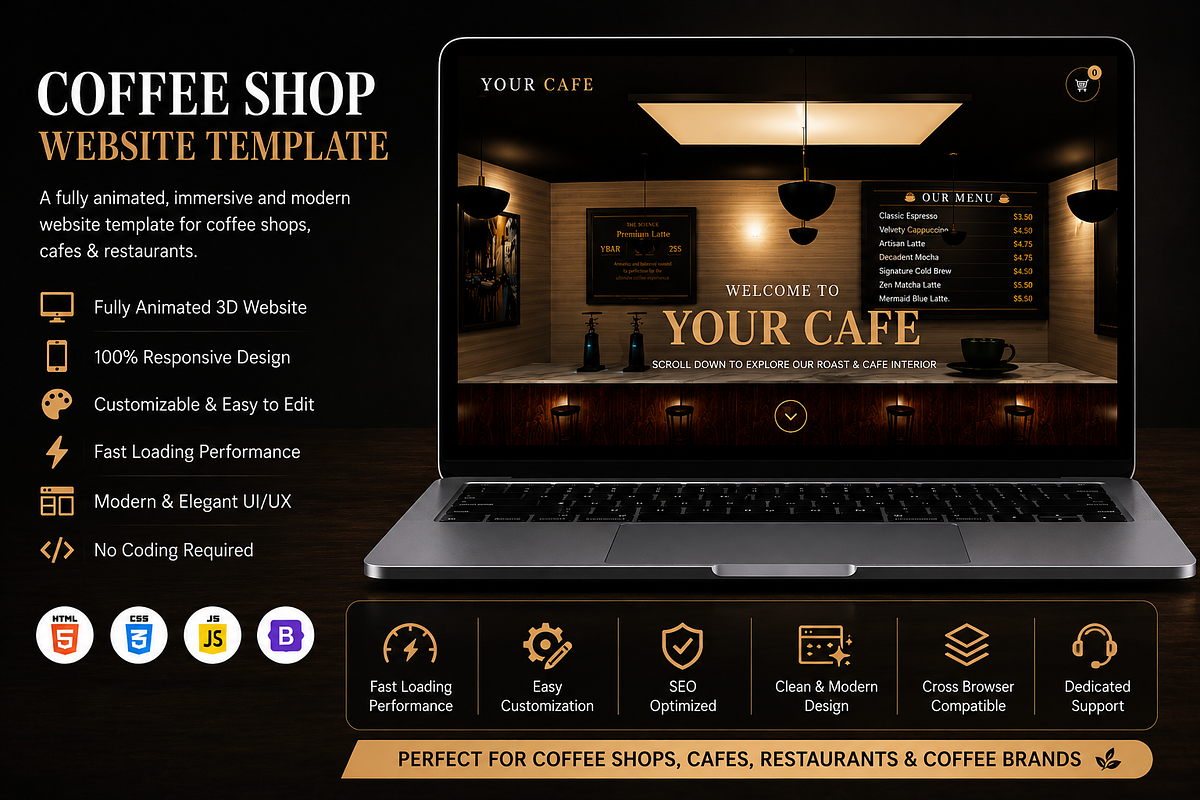 Premium 3D Animated Café Website, a Landing Page Template by DigitalsDesigns (Photo 2 of 5)