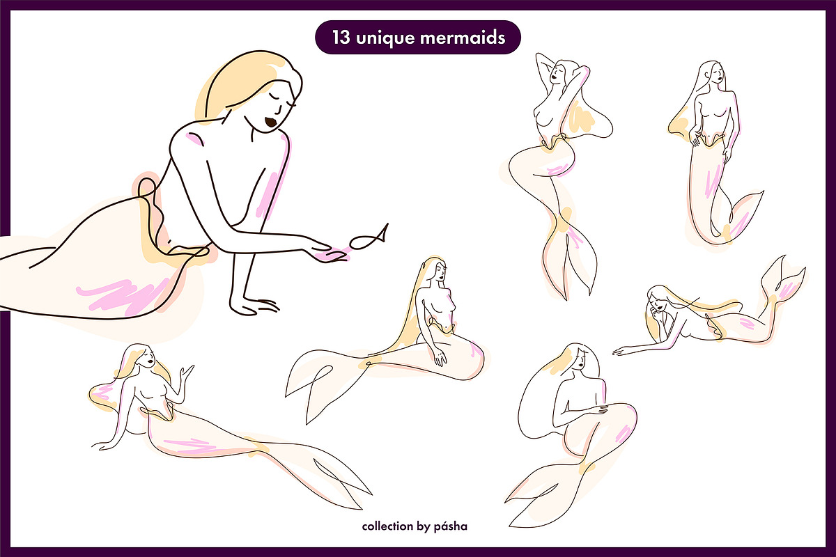 Dreamy Line Art Mermaids, a Person Illustration by Pásha (Photo 3 of 6)