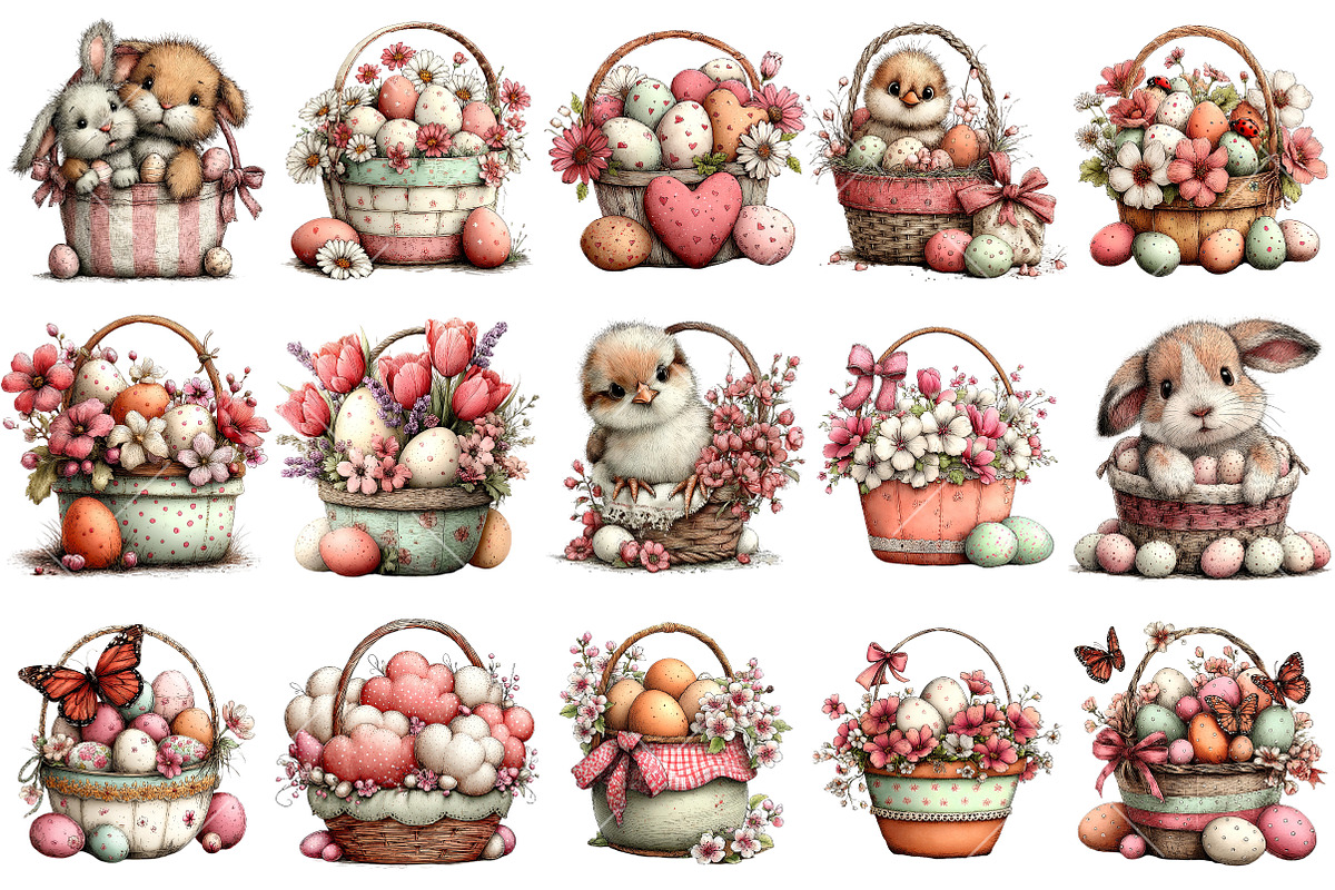 Whimsical Easter Egg Basket Clipart, an Illustration by OK Design (Photo 3 of 6)