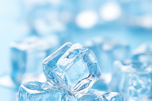 Ice cubes stacked on a wet blue, a Food & Drink Photo by MistyDay