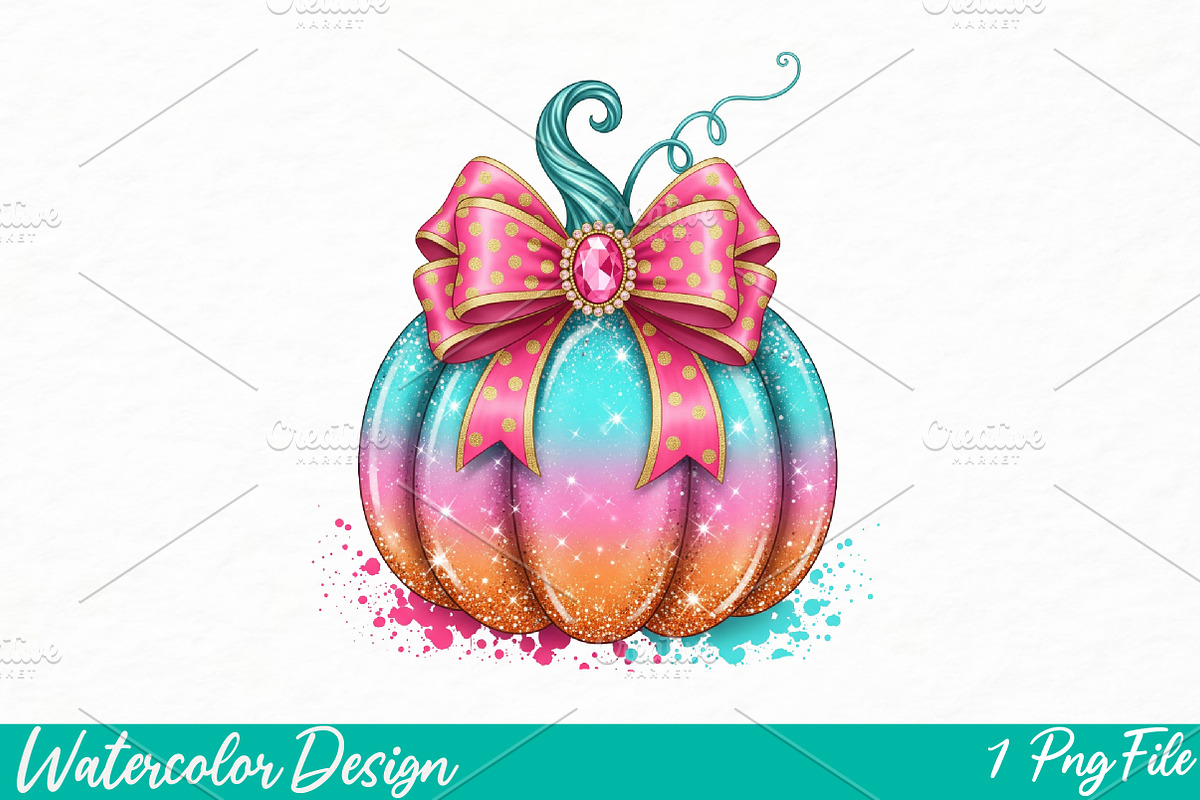 Coquette Glitter Pumpkin Png, an Illustration by Watercolor design (Photo 1 of 3)