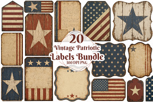 Vintage Patriotic Labels Bundle, a Seasonal Illustration by OK Design