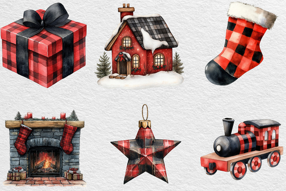 Red Black Christmas Clipart, an Illustration by Black Bird Studio (Photo 3 of 6)