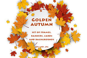 Golden autumn set with maple leaves