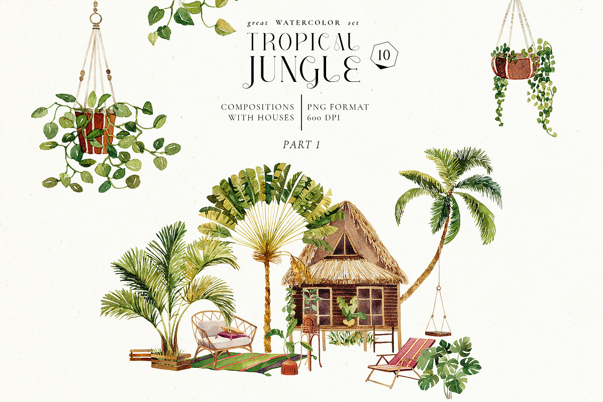 Tropical jungle - watercolor set, a Decorative Illustration by Pamyatka Shop (Photo 4 of 27)