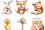 Funny Cartoon Sleepy Quirky Animals, an Illustration by Watercolor design (Thumbnail 4 of 4)