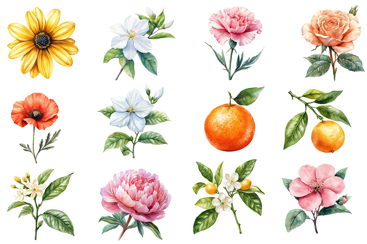 JUICY FLORAL, Watercolor clipart, an Illustration by Designworld (Photo 3 of 5)