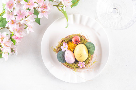 Easter holiday table setting with cutlery, a Holiday Photo by Rimma