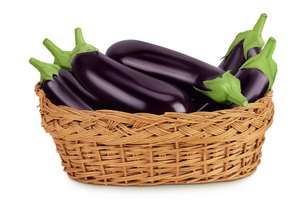 eggplant in a wicker basket isolated, a Food & Drink Photo by NataPhoto