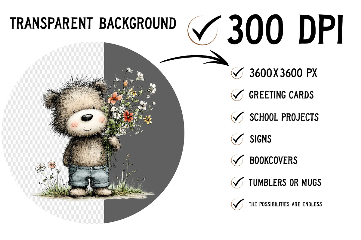 Whimsical Spring Teddy Bear Clipart, an Illustration by Craft Nest (Photo 2 of 12)