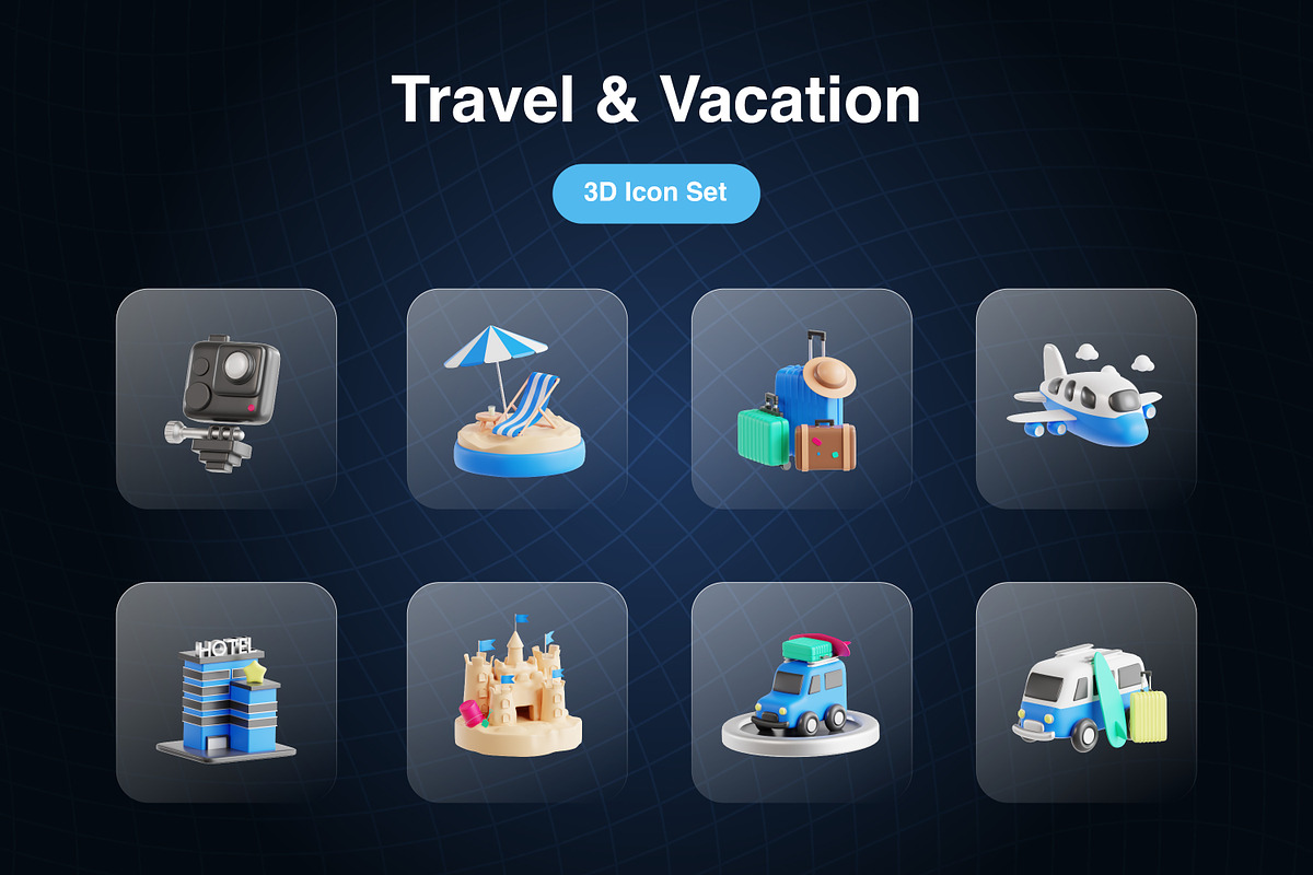 Travel & Vacation 3D Icons Set, an Object 3D Model by Kmg Design (Photo 2 of 2)