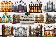 Watercolor Halloween Fence Sublimati, an Illustration by SVGArt (Thumbnail 1 of 8)