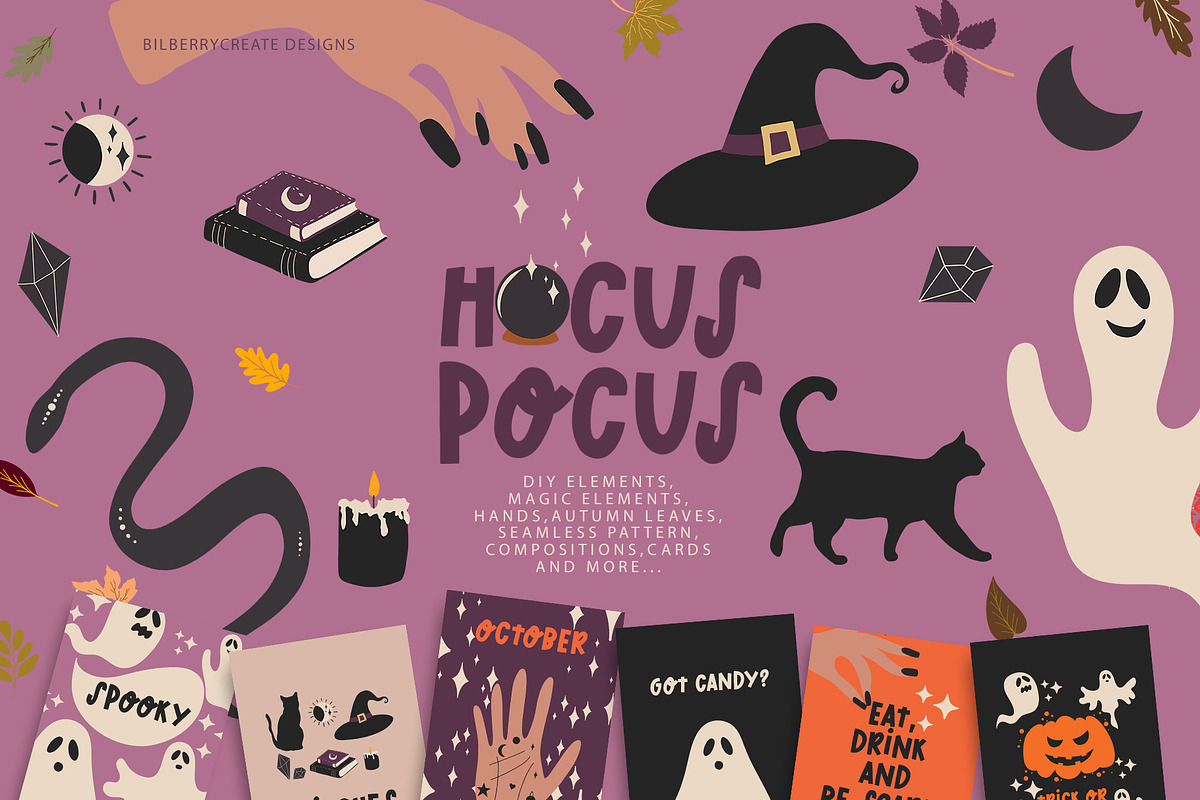 HOCUS POCUS art set, a Seasonal Illustration by BilberryCreates (Photo 1 of 13)