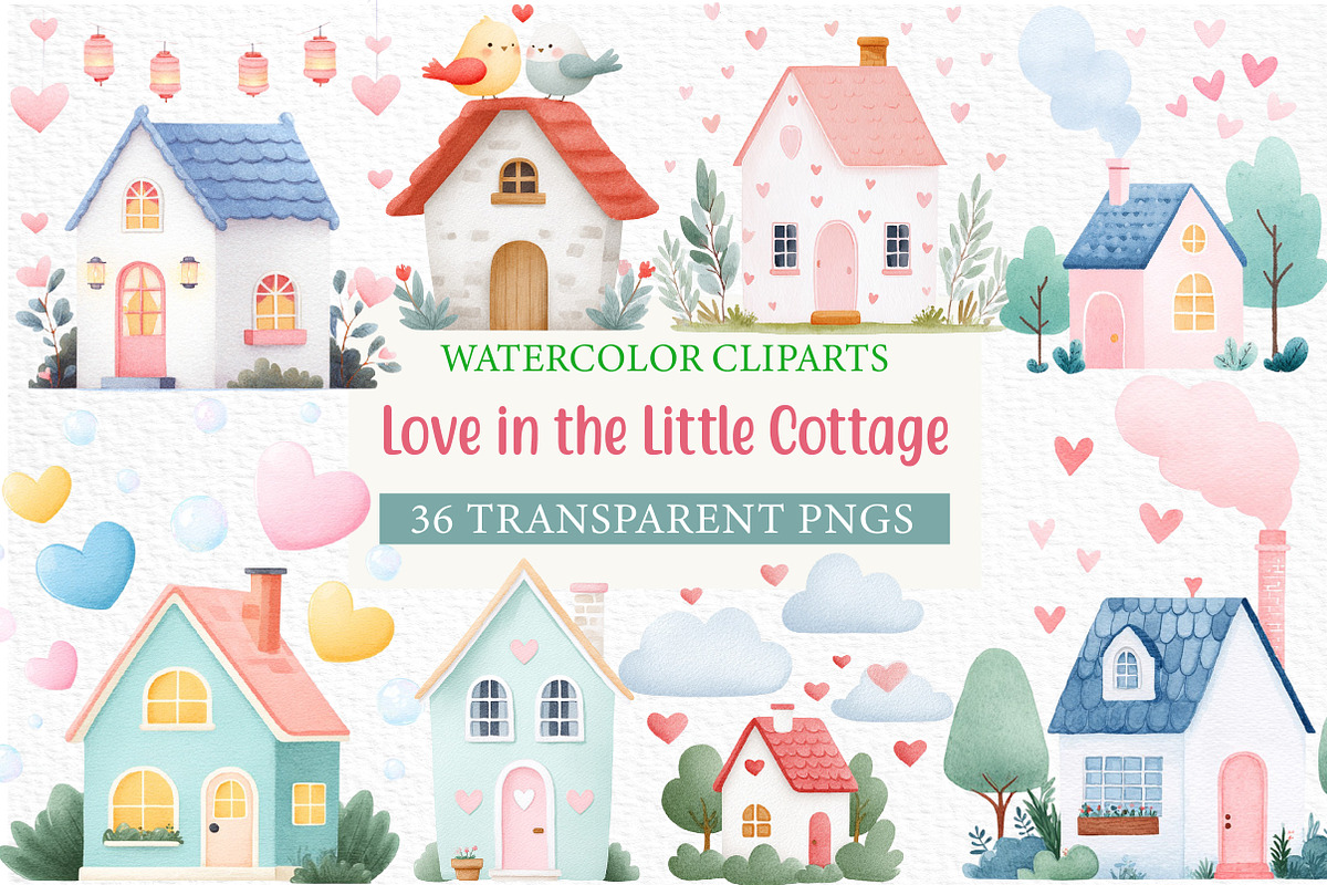 Love in the Little Cottage Clipart, an Illustration by Craft Nest (Photo 1 of 6)