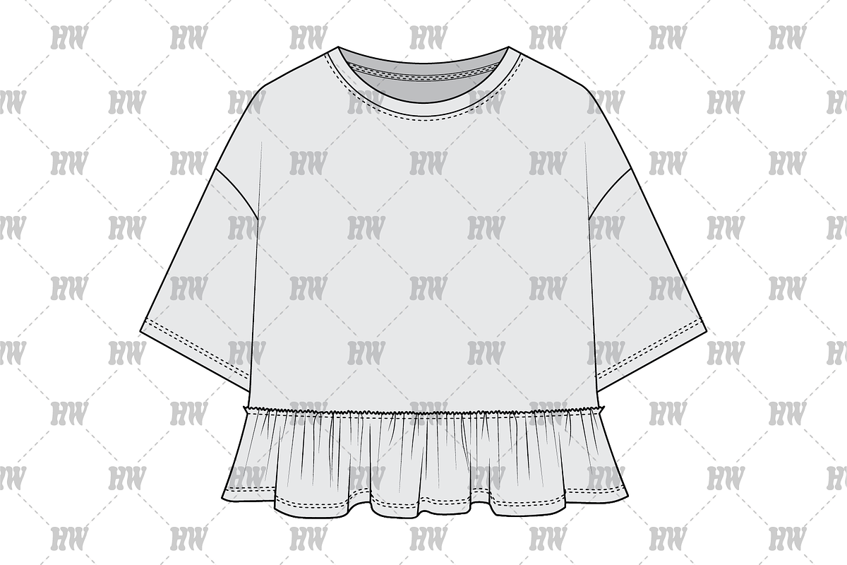 Boxy Tee with Ruffle Fashion Flat, a Shirt Mockup by haydenwentworth (Photo 2 of 3)