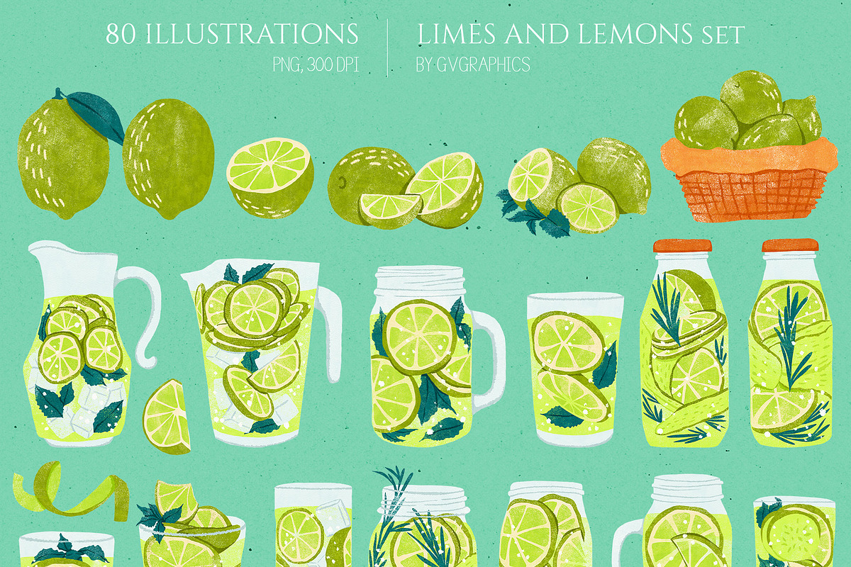 Limes and Lemons Illustrations, a Food Illustration by GVGraphics (Photo 3 of 7)