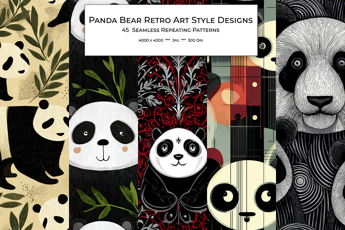 Panda Bear Retro Art Style Patterns, a Pattern Graphic by karenfoleyphoto (Photo 1 of 10)