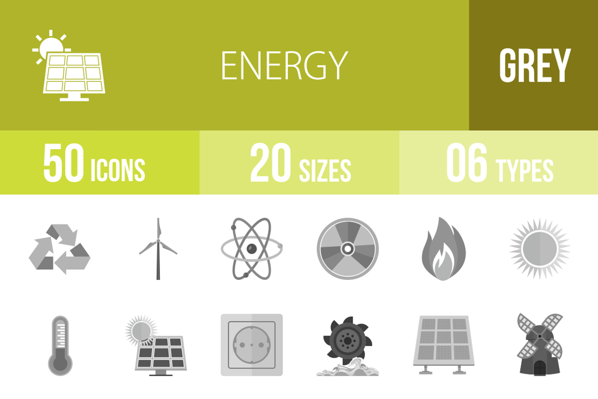 50 Energy Greyscale Icons