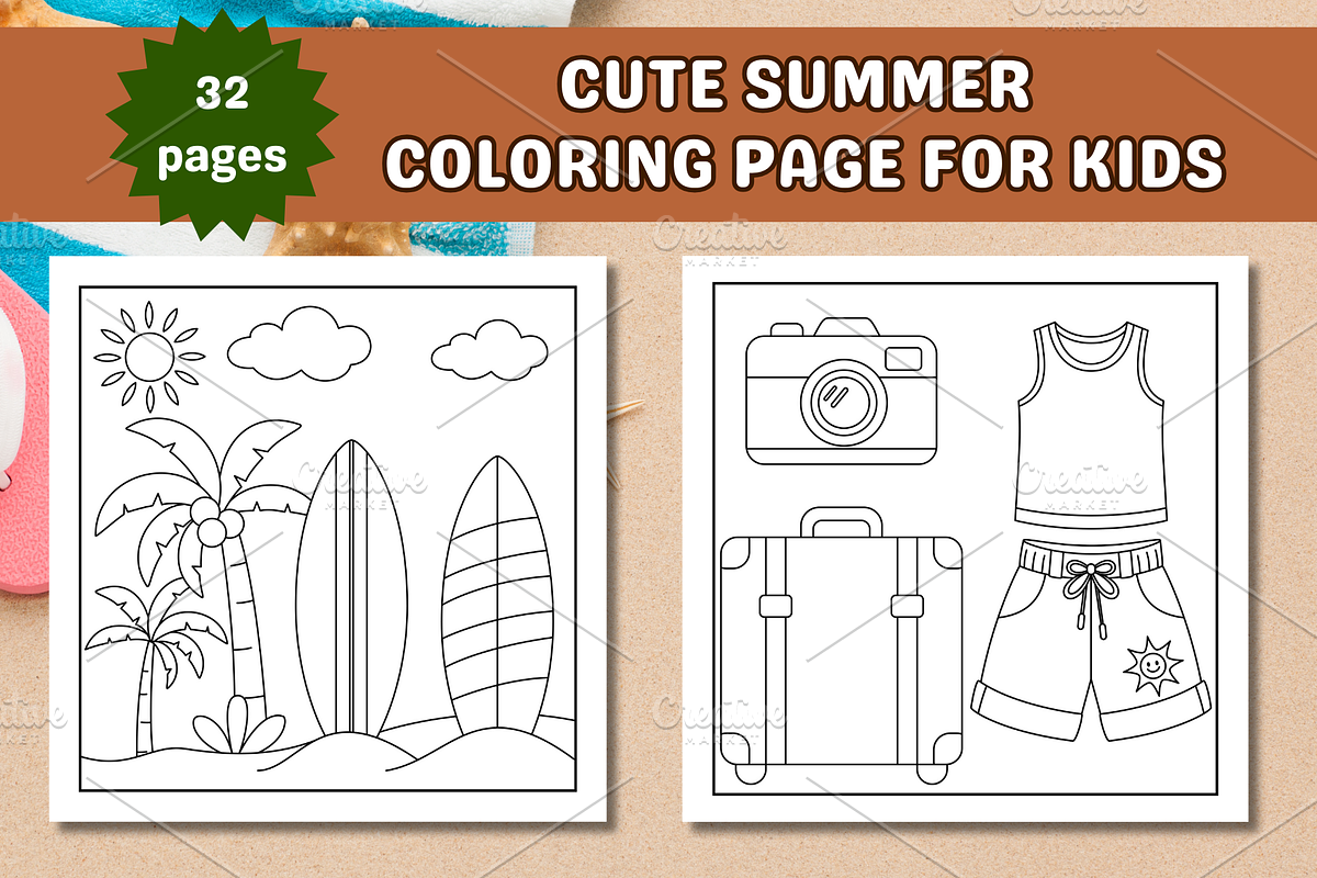 Cute Summer Coloring Page, a Seasonal Illustration by Salaly (Photo 2 of 6)