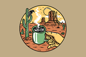 drinking coffee in the desert, a Food Illustration by gunaonedesign
