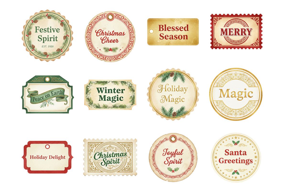Vintage Christmas Words Labels PNG, an Illustration by SinaCreation (Photo 2 of 7)