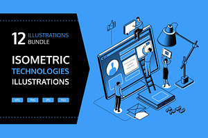 Technologies Line Isometric Set