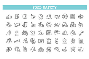 Set of outline food safety icons, a Food Illustration by Tettygreen
