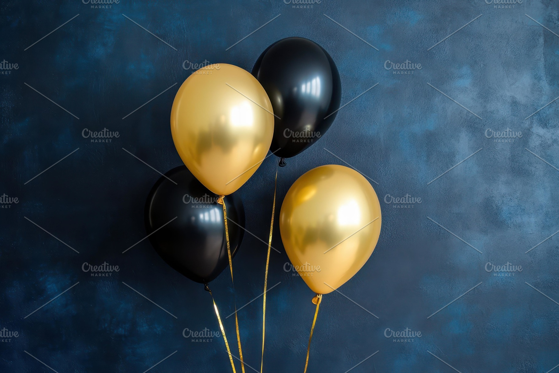 Colorful balloons in black and gold, a Photo by Tanuart