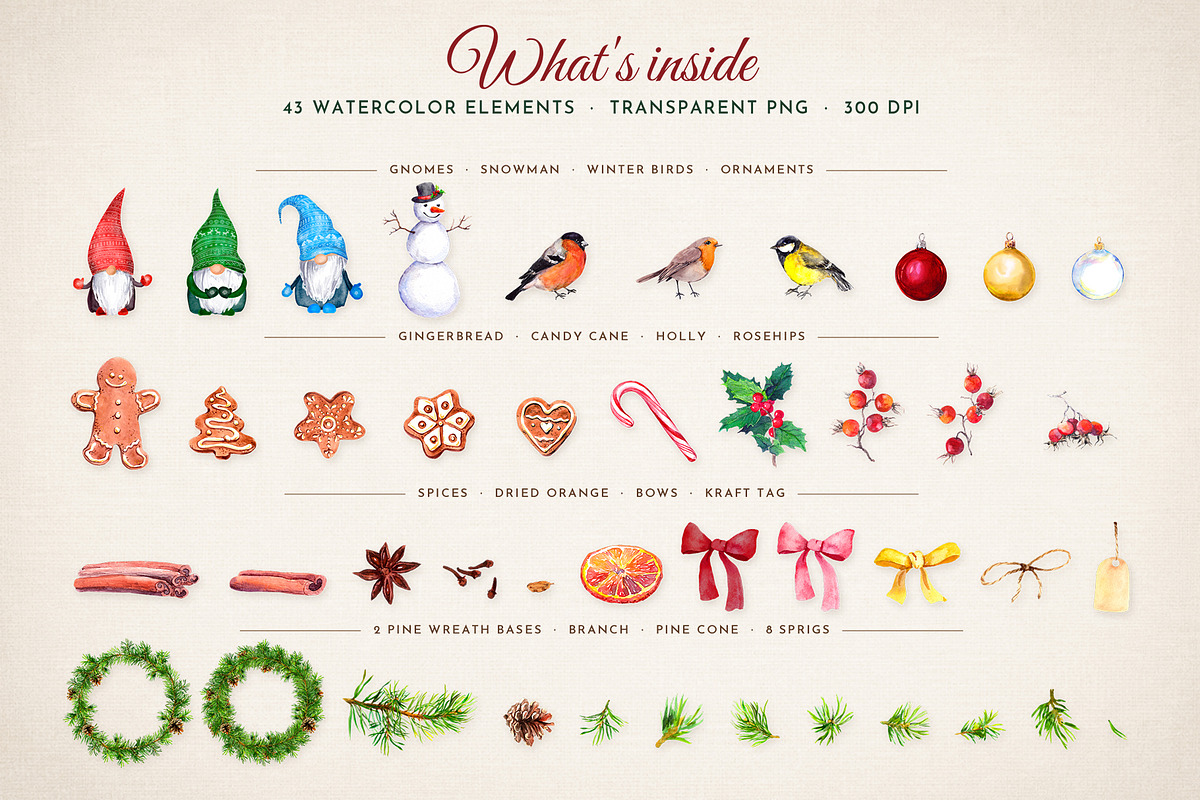 Watercolor Christmas Wreath Creator, a Seasonal Illustration by Where summer is (Photo 2 of 13)