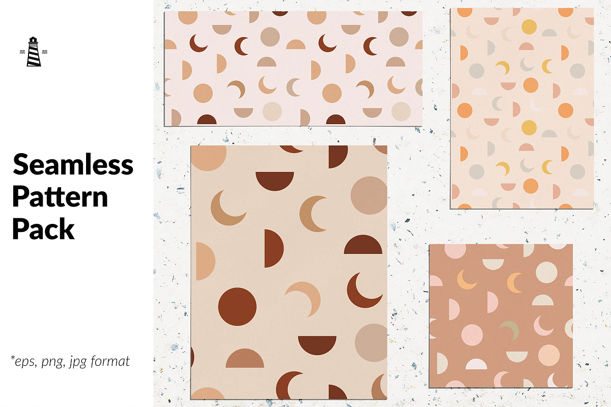 Moon phases digital paper, a Pattern Graphic by Norse Studio