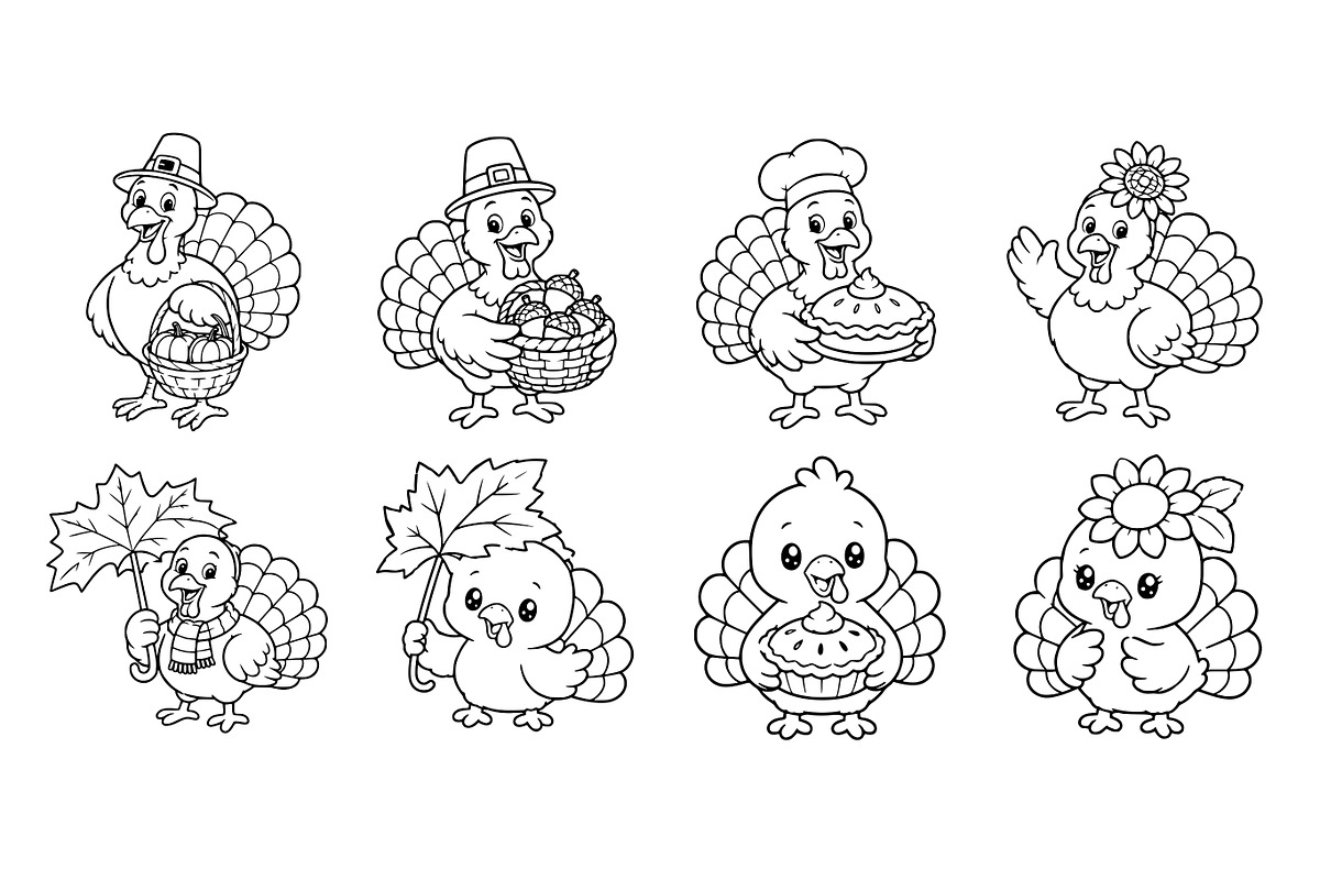 Autumn Turkey Doodle Line Art, a Seasonal Illustration by DENIDigitalArtSudio (Photo 7 of 8)