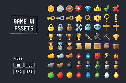 Game UI assets kit, icons pack