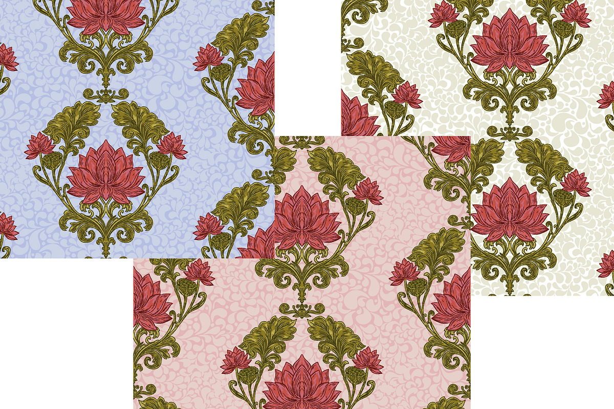 Vintage Lotus Art Nouveau Patterns, a Pattern Graphic by NayaChu (Photo 2 of 9)