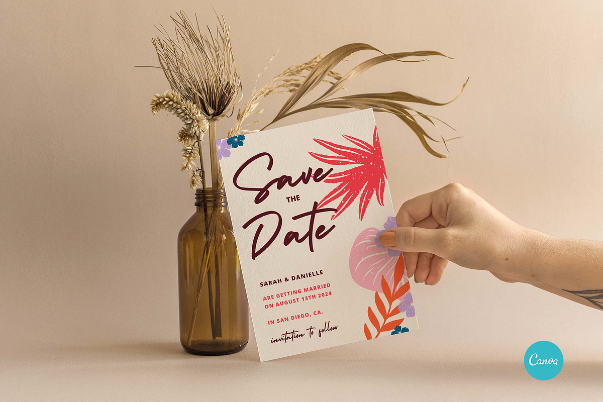 Tropical Floral Save The Date CANVA, an Invitation Template by StudioVonBraitenberg (Photo 6 of 9)