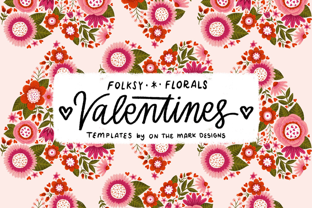 Folksy Florals Valentines Templates, an Illustration by On the Mark Designs (Photo 1 of 7)