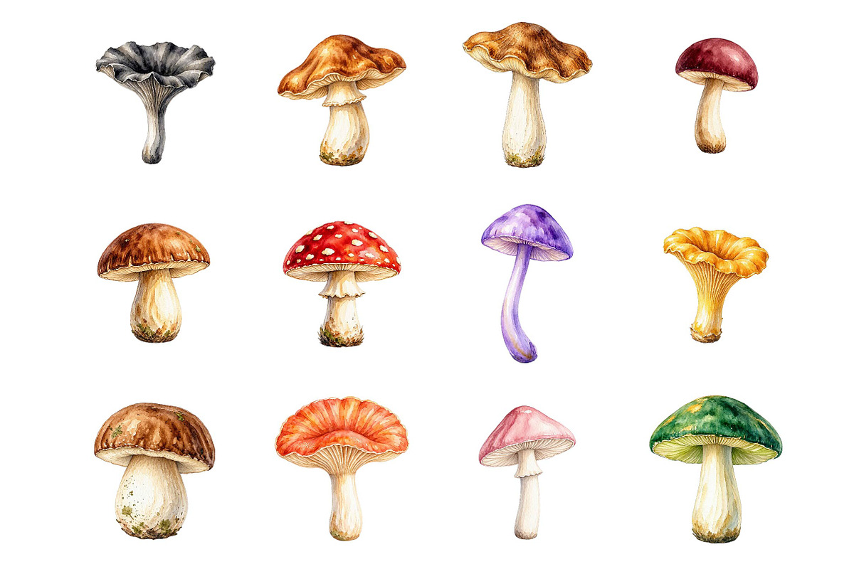 Watercolor Mushrooms clipart, an Object Illustration by fashionaddict (Photo 4 of 7)