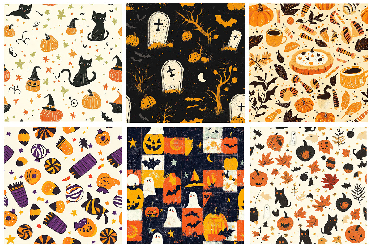 Retro Halloween Digital Paper Pack, a Pattern Graphic by Designking (Photo 2 of 4)