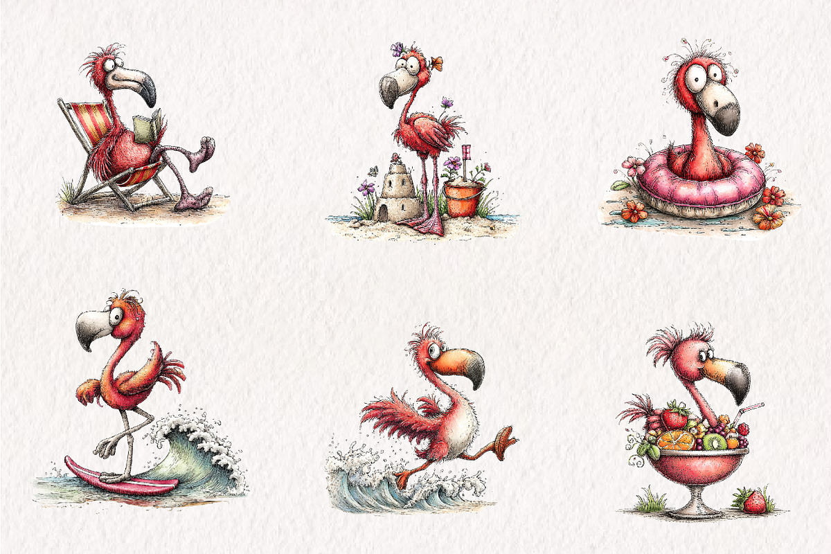 Whimsical Summer Flamingo Clipart, an Illustration by CreationArt (Photo 5 of 7)