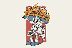 skeleton with burning umbrella, a Person Illustration by Judsart