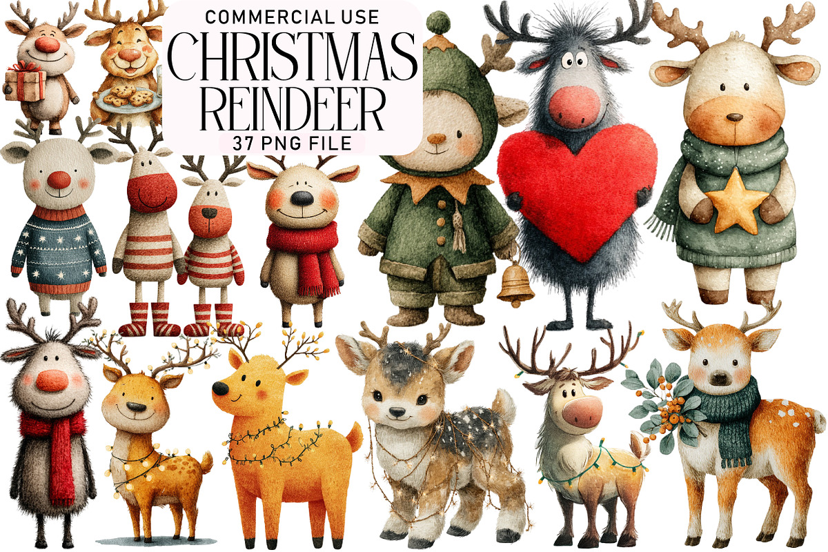 Christmas Reindeer Clipart, an Illustration by Daily.Designs (Photo 1 of 5)