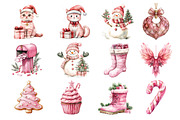 Pink Christmas Watercolor Clipart, an Illustration by Dream Creation (Thumbnail 4 of 5)