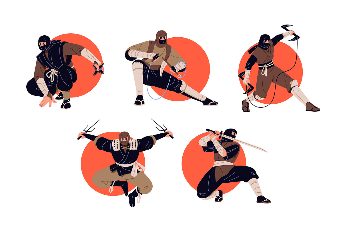 Ninja, shinobi, Asian warriors set, a Person Illustration by PaperTrident (Photo 2 of 16)