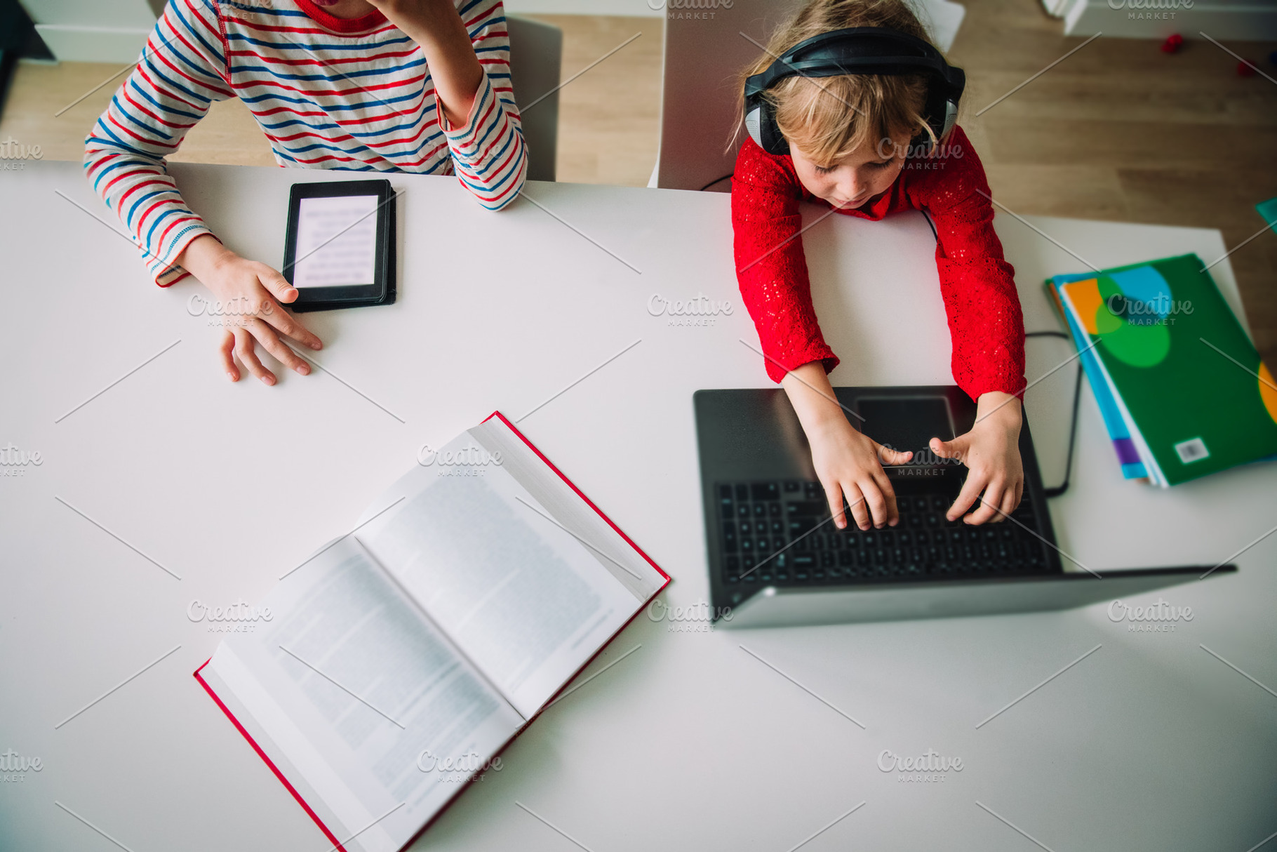 kids on distant learning, a School & Education Photo by Nadezhda_Prokudina