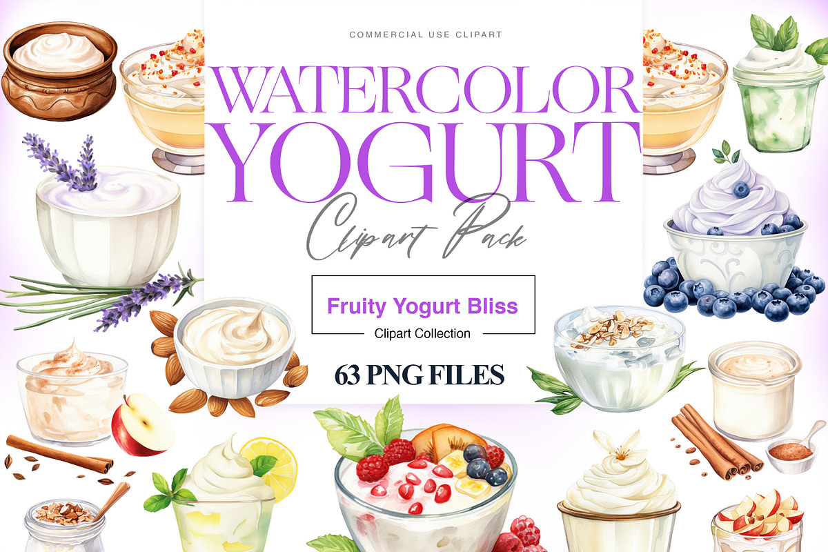 Watercolor Yogurt Clipart, Acai Bowl, a Food Illustration by BrushstrokeArtGB (Photo 1 of 9)