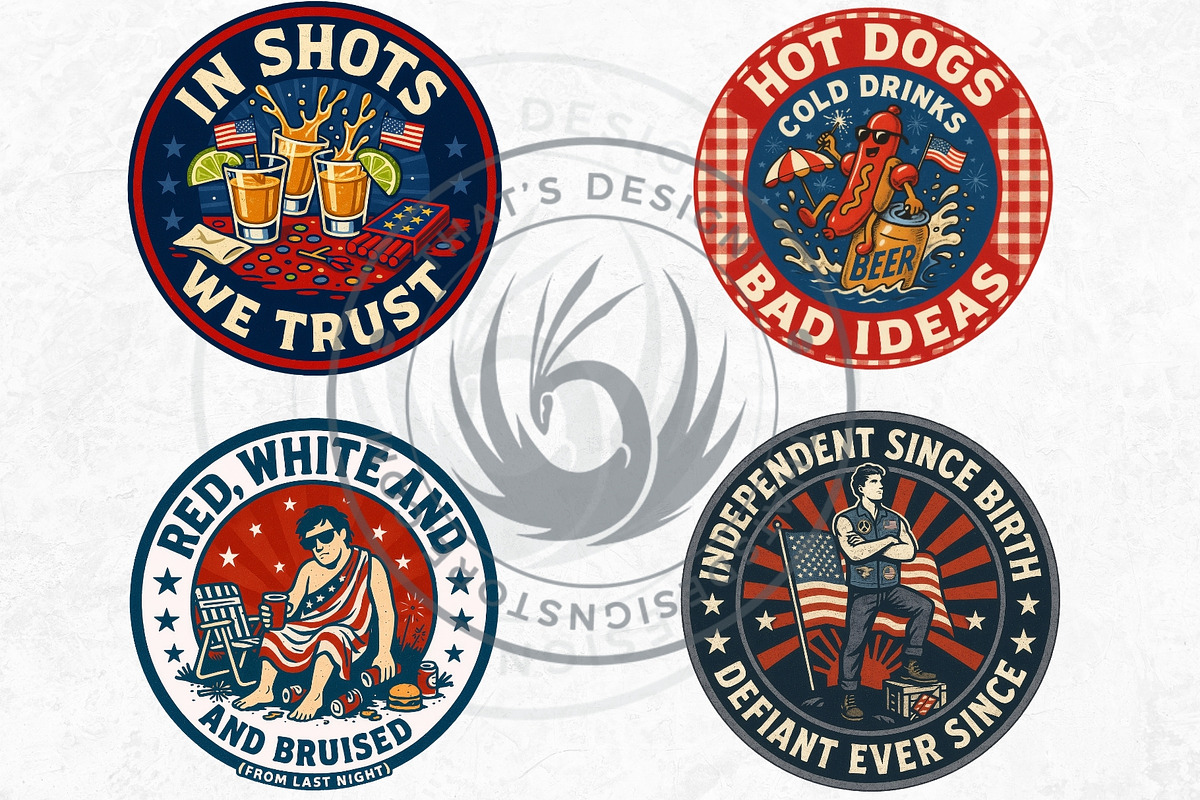 Fourth of July party Slogans PNG V2, a Seasonal Illustration by ThatsDesignArt (Photo 6 of 10)