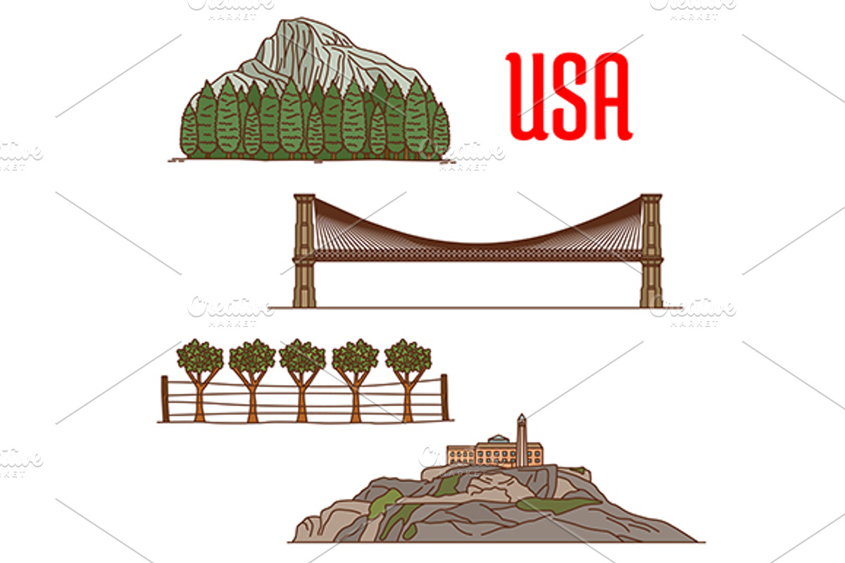 American landmarks vector icons, a Background Graphic by Vector Tradition